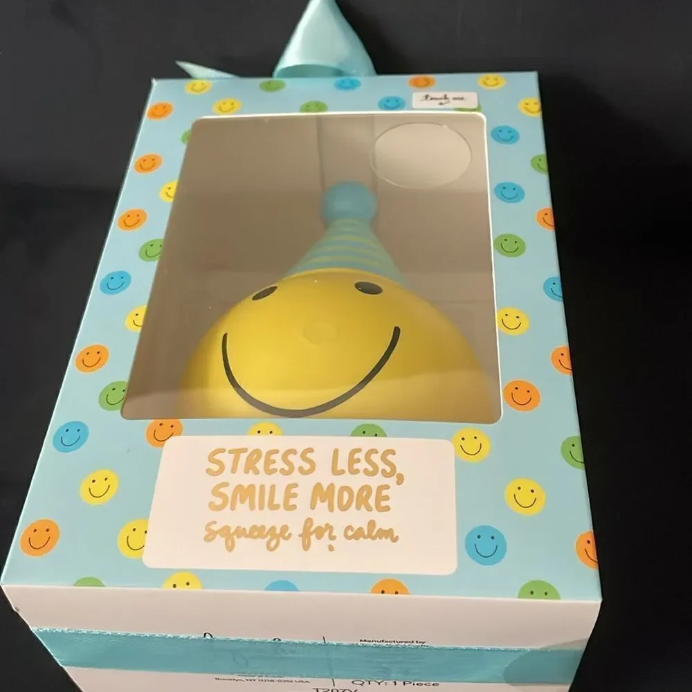 New Eccolo NIB smiley face with party hat celebration stress ball squeeze ball